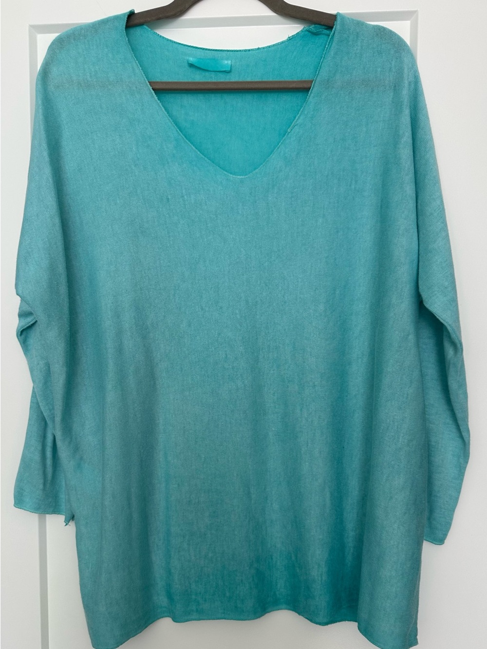 Light Turquoise V-Neck Women's Tunic Sweater